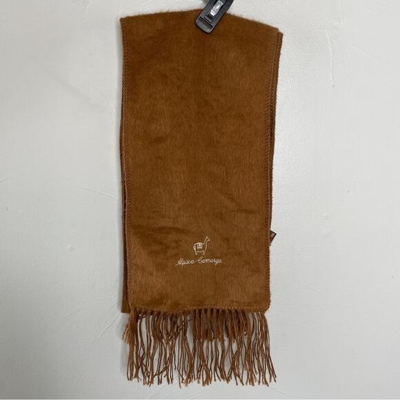ALPACA CAMARGO Scarf Neutral Brown Tassel Warm Autumn Fall Winter Indie Lagom - Picture 1 of 5